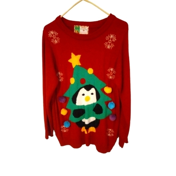 Musical-Lights Holiday Sweater Penguin & Tree plays Jingle Bells (instrumental)M - Picture 1 of 10